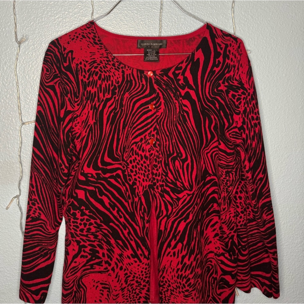 Cable & Gauge Red/Black Leopard Cardigan